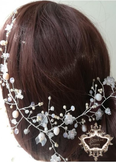 Булчински аксесоар за коса с кристали в цвят светла праскова Peach Blossom by Rosie